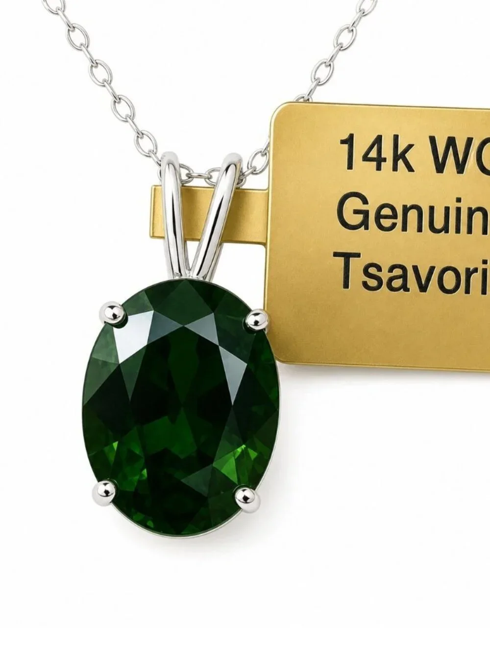Genuine 2.95 Cts Tsavorite Pendant Solid 14k White Gold